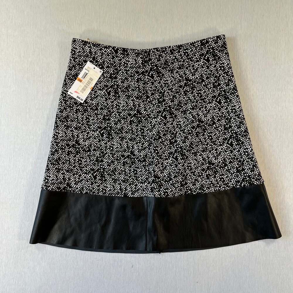 NEW Michael Kors Mini Skirt S Black White Textured A-Line Faux Leather Hem NWT